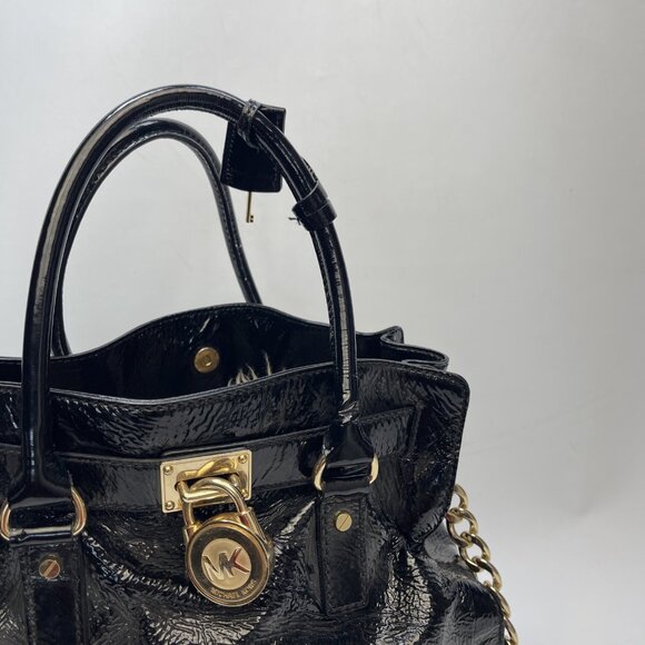Michael Kors Hamilton Large Saffiano Leather Bag Golden Padlock & Key Black - Picture 4 of 14